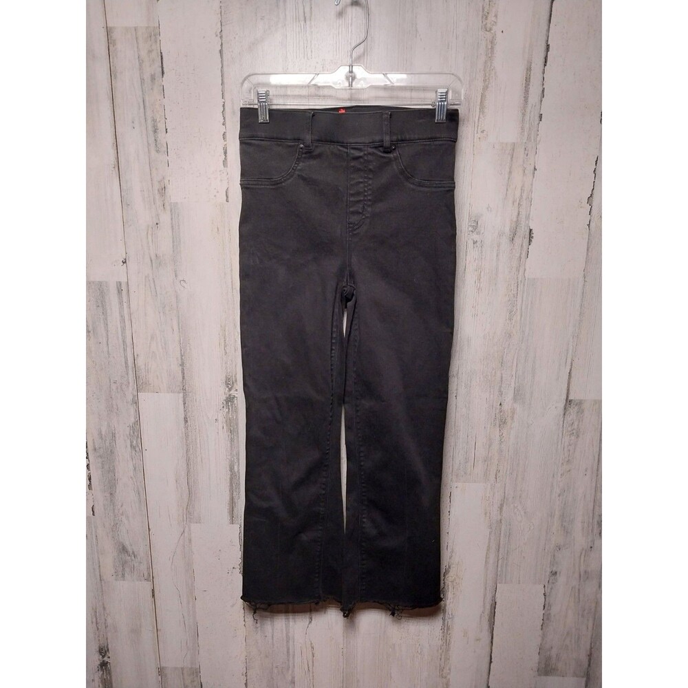 Spanx EveryWear Cropped Kick Flare Jeans Raw Hem Black Small